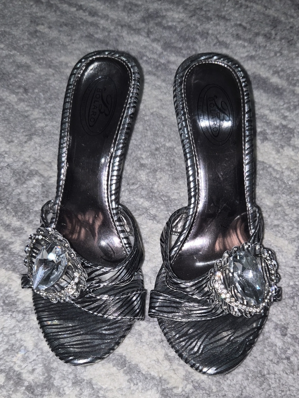 Silver Jeweled Slide Mules with Teardrop Crystal